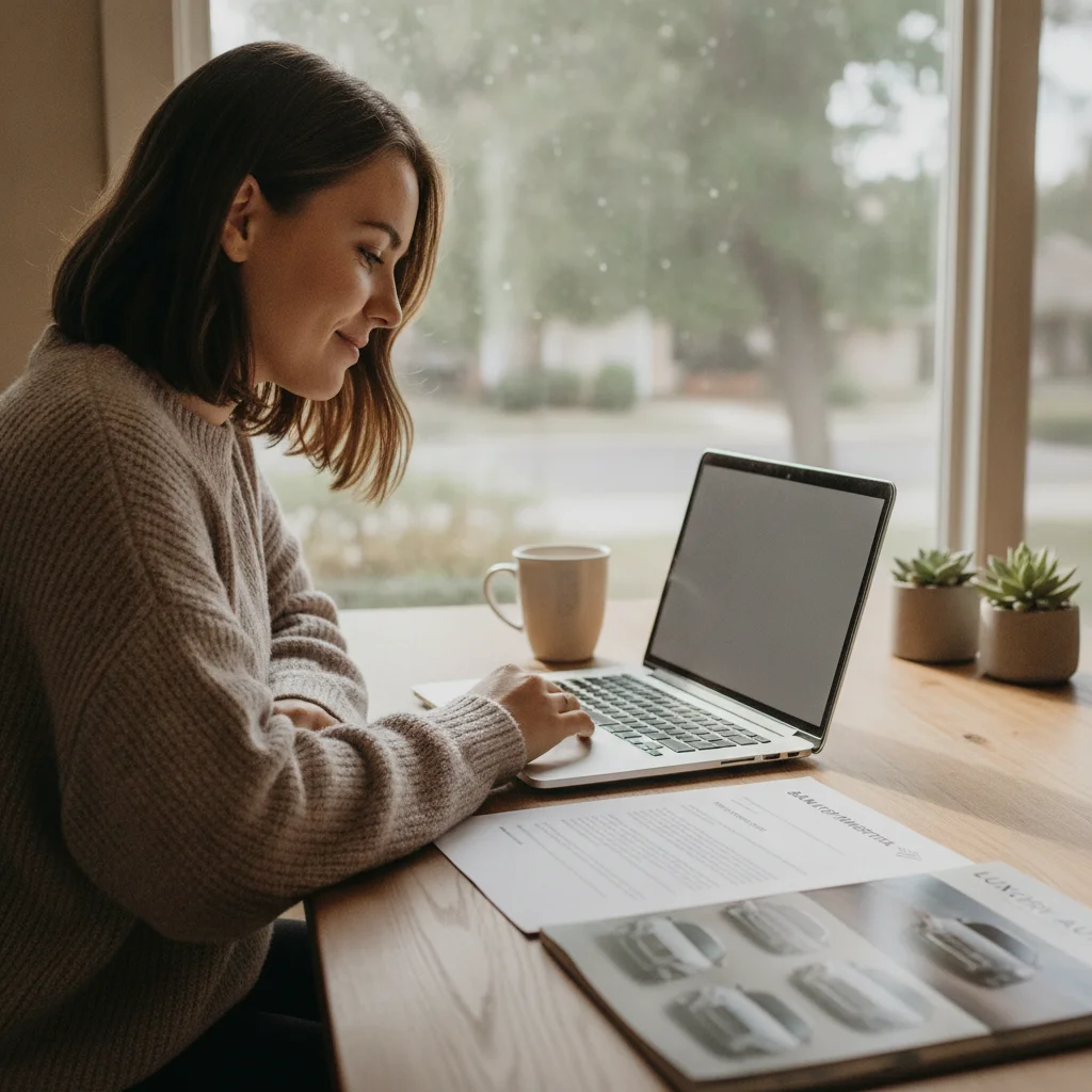 Person reviewing a bank pre-approval letter at home before visiting a car dealership