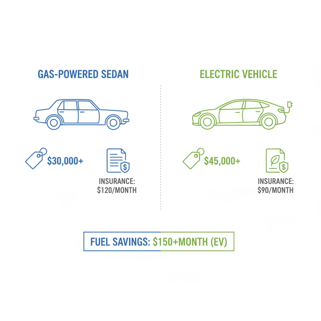 Infographic comparing purchase prices and insurance costs of a gas car versus an electric vehicle