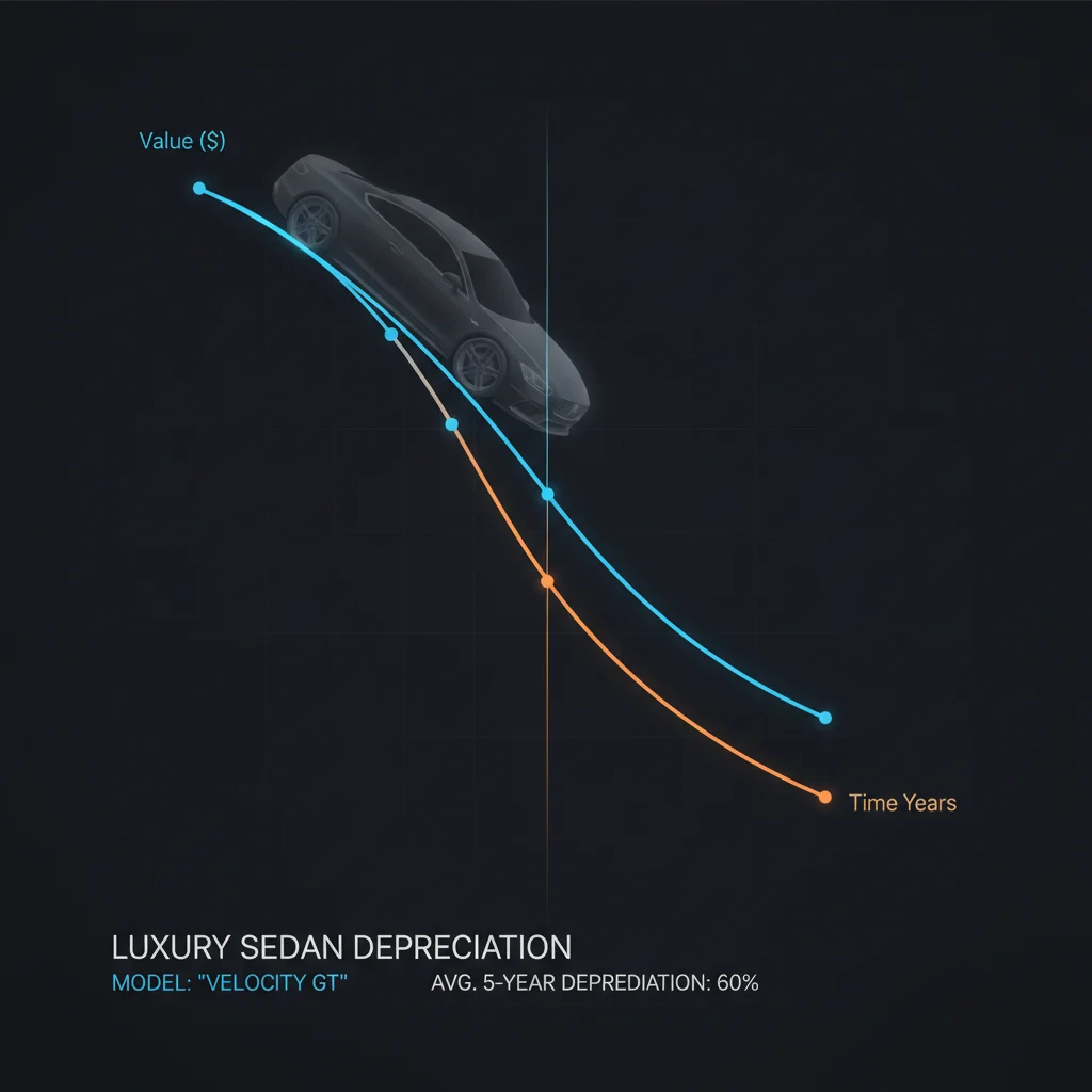 Depreciation curve graph showing rapid value loss for a luxury vehicle over five years