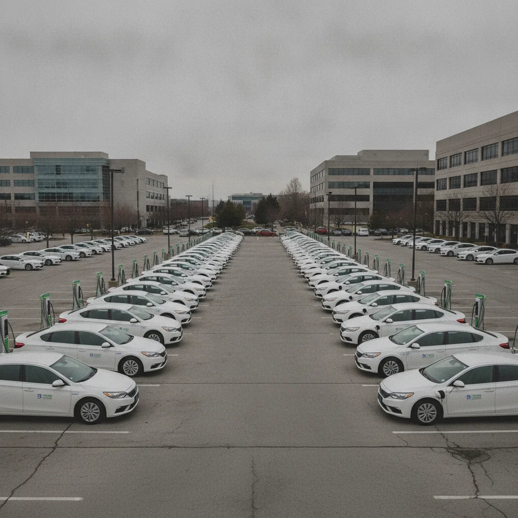 Company-owned plug-in hybrid vehicles parked without charging, illustrating fleet undercharging behavior