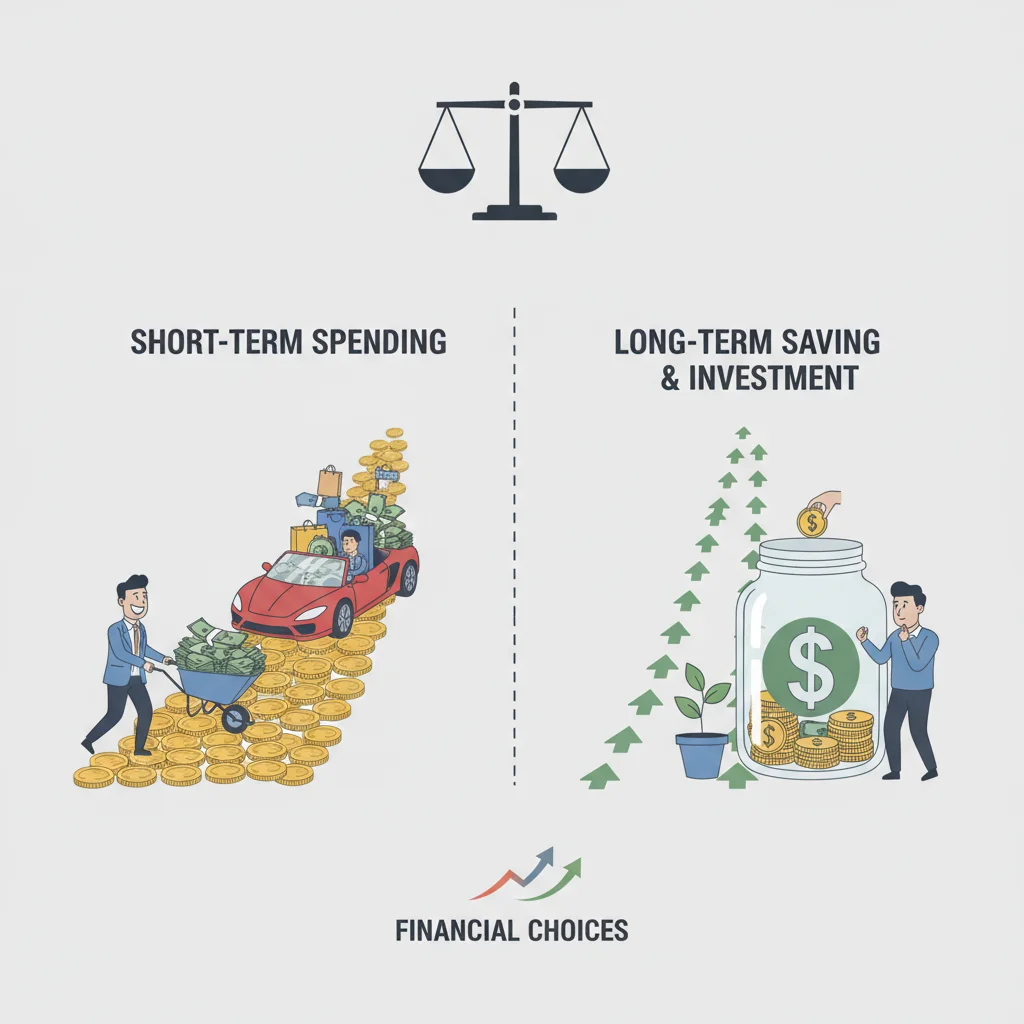 Illustration comparing putting cash into a car down payment versus keeping it in savings