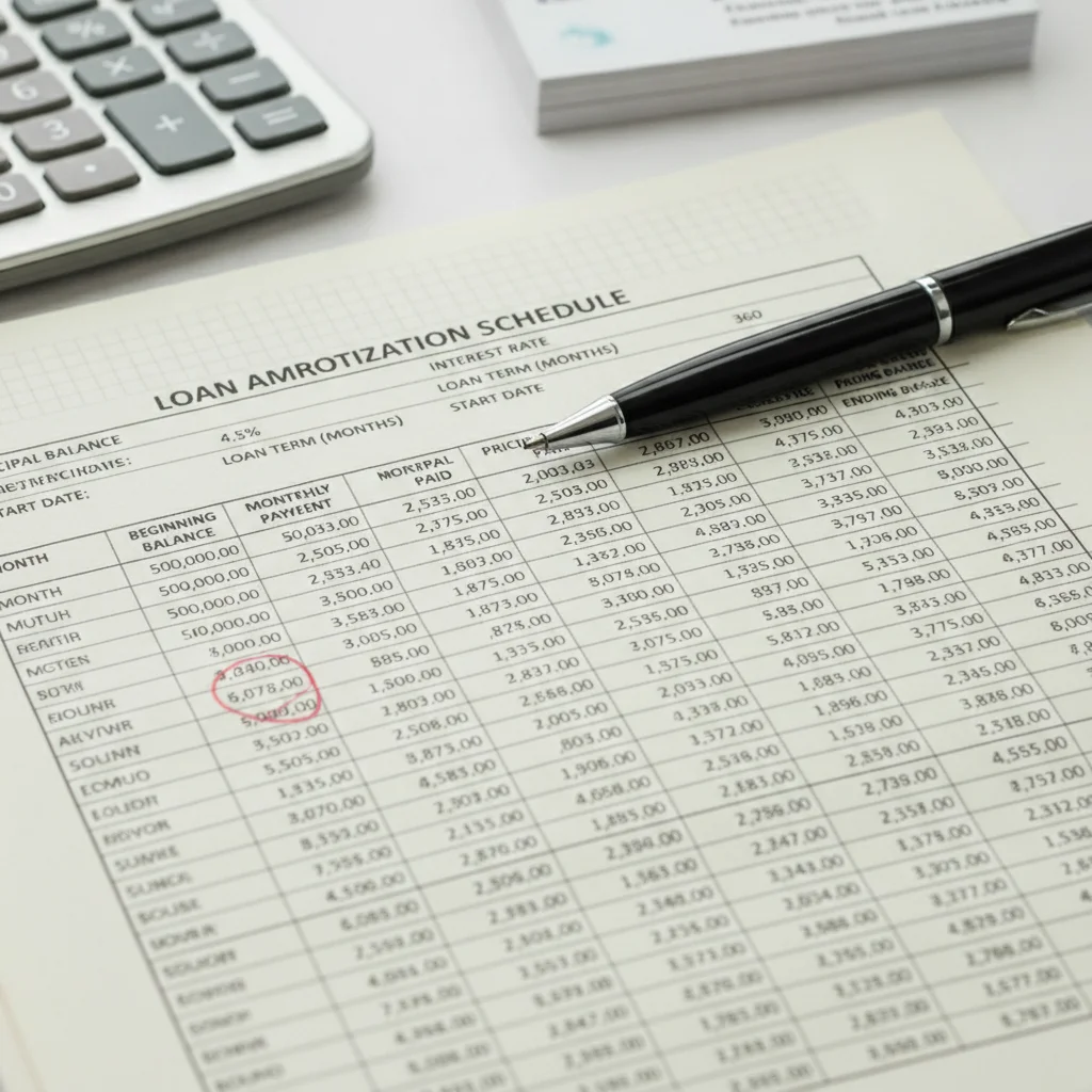 Financial worksheet showing car loan calculations, interest rates, and payment breakdowns