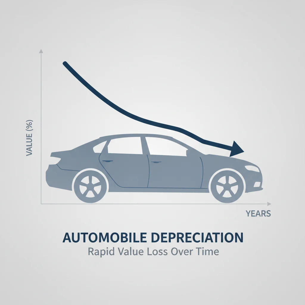 A depreciation curve graph showing steep initial value loss flattening over time for a typical vehicle