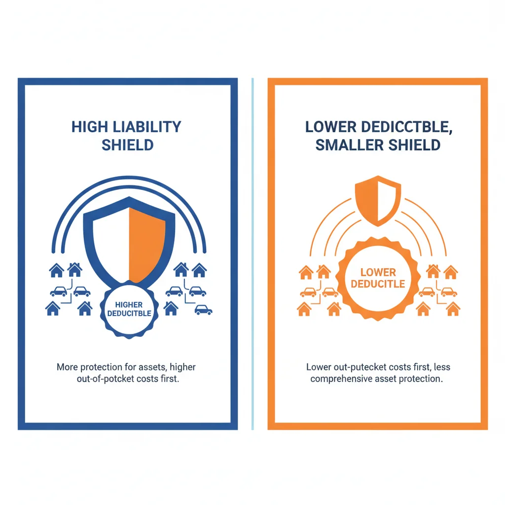 Infographic comparing two policy structures with different liability limits and deductible configurations at the same price