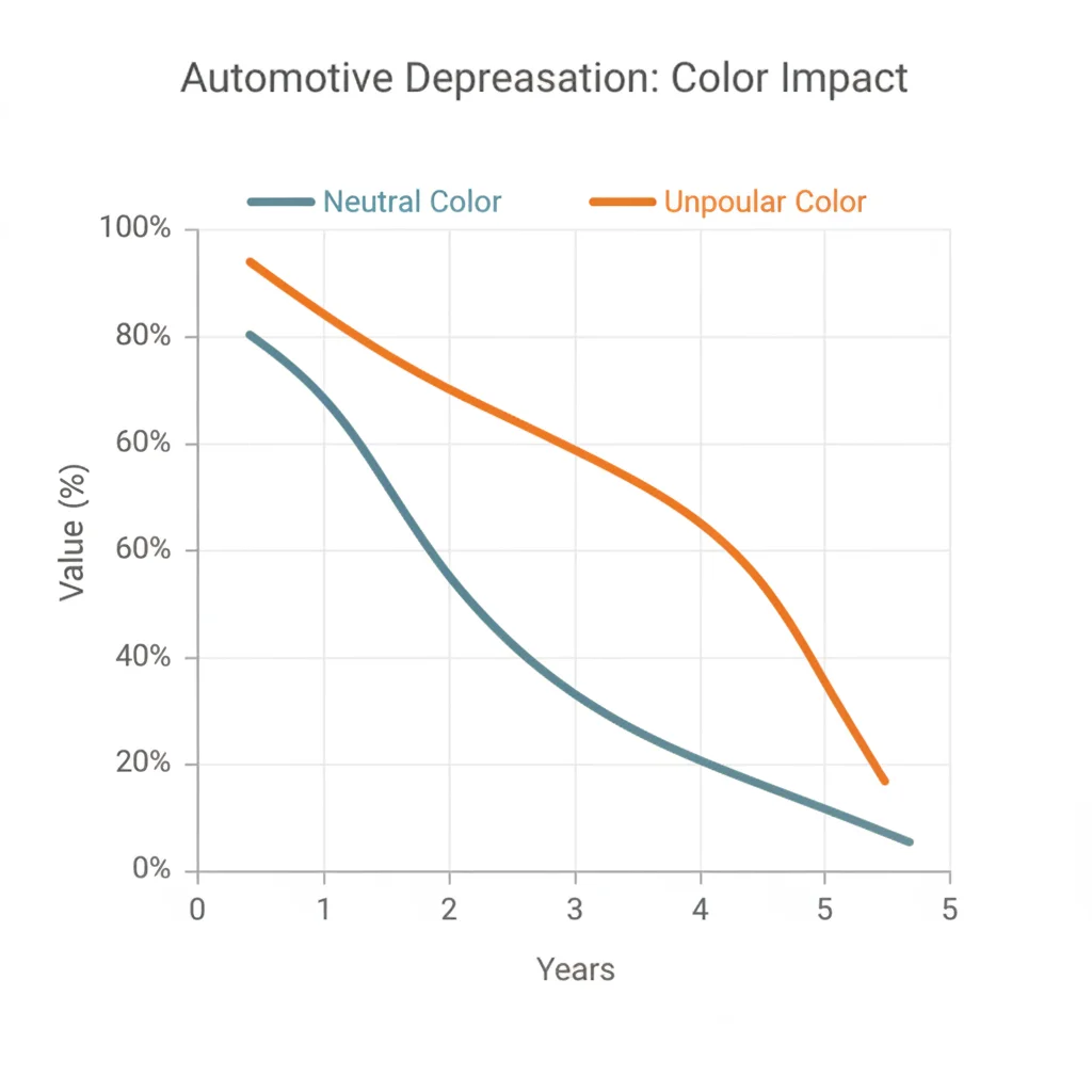 Depreciation curve chart comparing neutral color vehicles versus unpopular color vehicles over five years