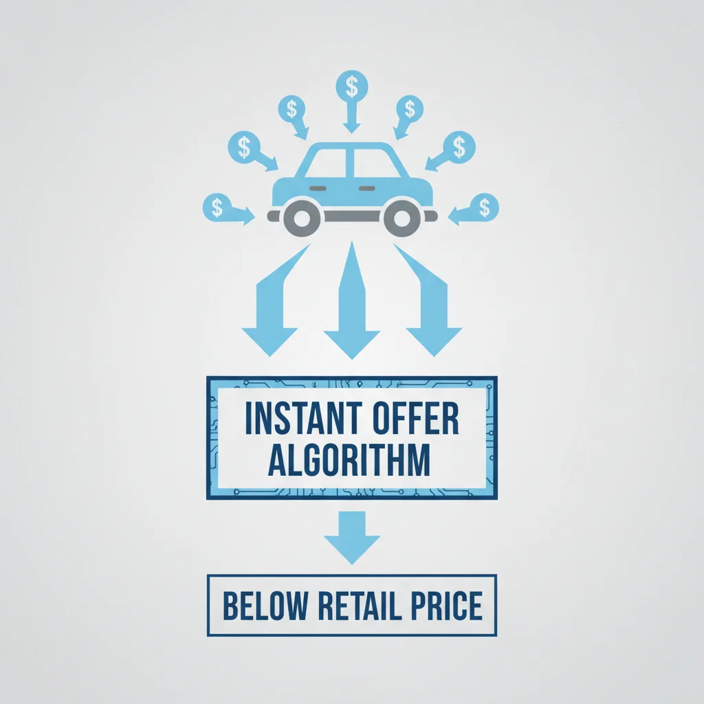 Diagram illustrating how instant offer platforms discount car values below retail through their pricing algorithm