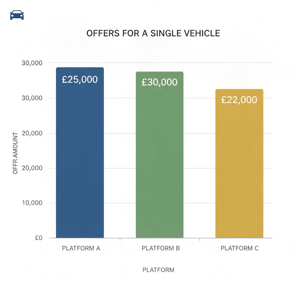 Bar chart comparing different instant offer amounts from three platforms for the same vehicle