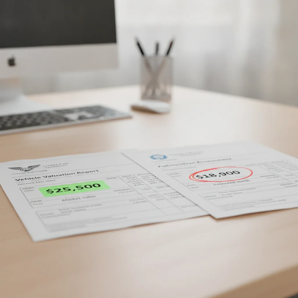 Two trade-in appraisal documents showing different values side by side on a desk