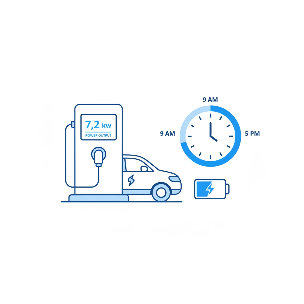 Diagram showing how a 7.2 kW Level 2 charger restores range over an 8-hour workday