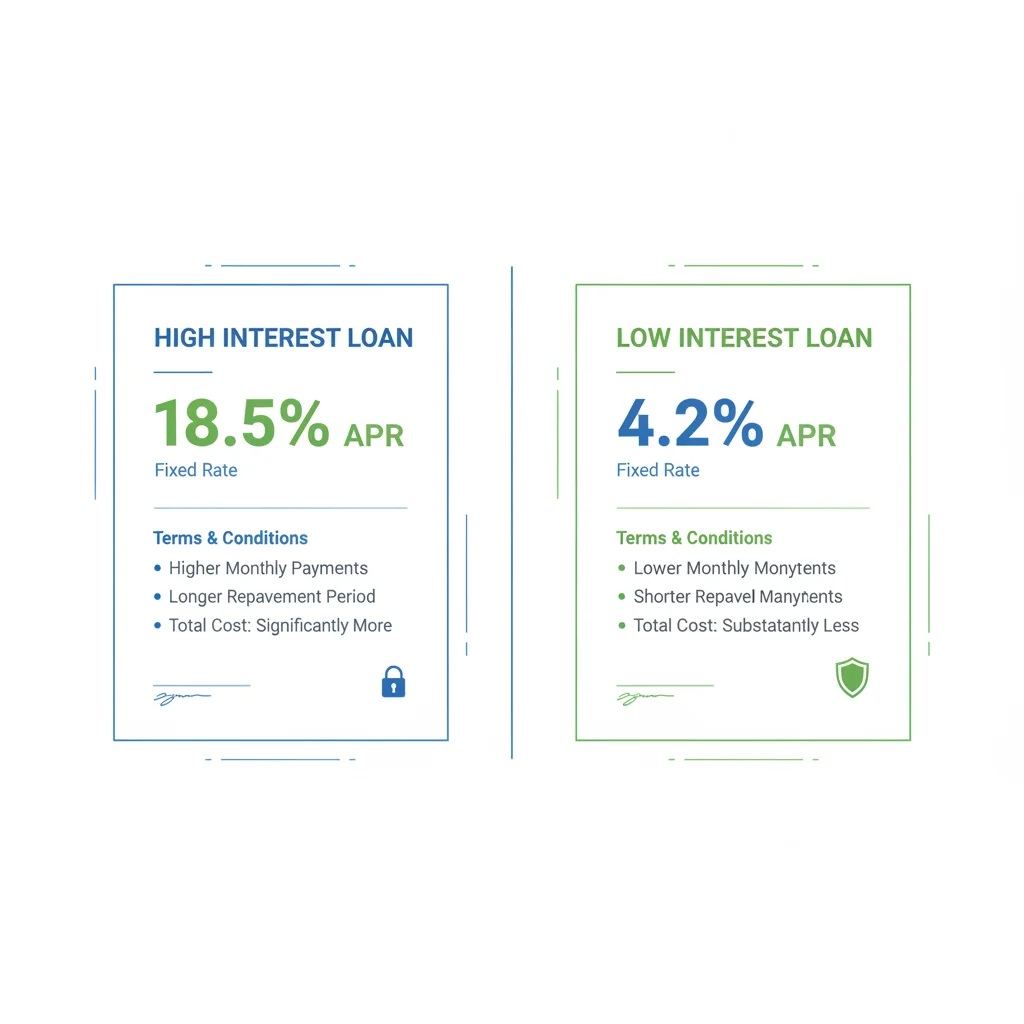 Side-by-side comparison of two auto loan documents showing different interest rates